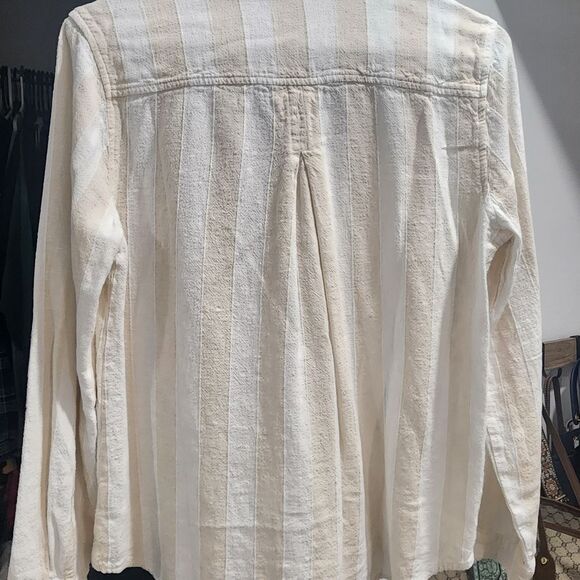 Cloth & Stone Beige and White Striped Long Sleeved Button Down Shirt - Picture 5 of 5